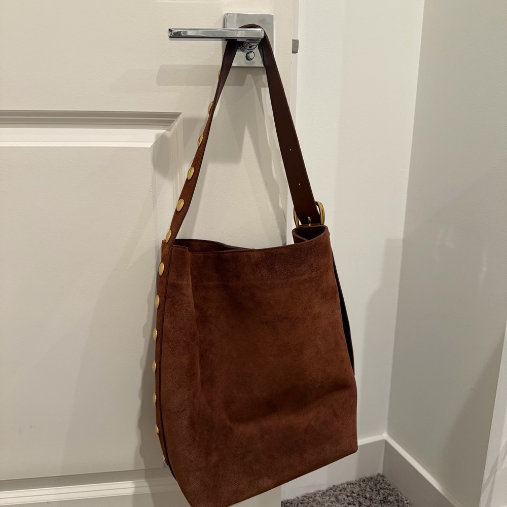 Madewell The Essential Bucket Tote Studded Brown Suede NEW